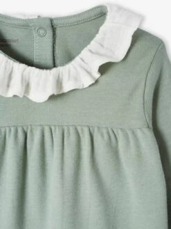 Pack Of 2 Sleepsuits In Interlock Fabric, Collar In Cotton Gauze, For Baby Girls - Sage Green -PETIT BATEAU Sales Store pack of 2 sleepsuits in interlock fabric collar in cotton gauze for baby girls 7