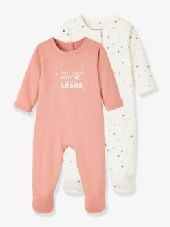 Pack Of 2 Sleepsuits In Organic Cotton, For Newborns - Light Pink