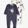 Pack Of 2 Sleepsuits, Mickey Mouse By Disney®, For Babies - Grey Light Solid With Design -PETIT BATEAU Sales Store pack of 2 sleepsuits mickey mouse by disney for babies