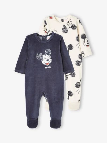 Pack Of 2 Sleepsuits, Mickey Mouse By Disney®, For Babies - Grey Light Solid With Design 3 Pack Of 2 Sleepsuits, Mickey Mouse By Disney®, For Babies - Grey Light Solid With Design
