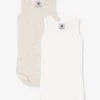 Pack Of 2 Sleeveless Bodysuits In 100% Organic Cotton, By PETIT BATEAU - White