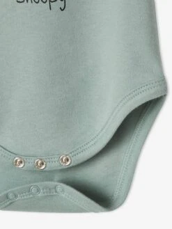 Pack Of 2 Snoopy Peanuts® Bodysuits For Babies - Green Medium Solid With Desig -PETIT BATEAU Sales Store pack of 2 snoopy peanuts bodysuits for babies 10