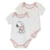 Pack Of 2 Snoopy Peanuts® Bodysuits For Babies - White Light Solid With Design -PETIT BATEAU Sales Store pack of 2 snoopy peanuts bodysuits for babies