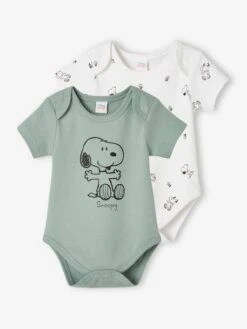 Pack Of 2 Snoopy Peanuts® Bodysuits For Babies - Green Medium Solid With Desig