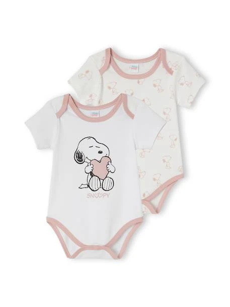 Pack Of 2 Snoopy Peanuts® Bodysuits For Babies - White Light Solid With Design 3 Pack Of 2 Snoopy Peanuts® Bodysuits For Babies - White Light Solid With Design