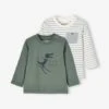 Pack Of 2 Tops, Animal & Stripes, For Babies - Green Dark 2 Color/multicolorr -PETIT BATEAU Sales Store pack of 2 tops animal stripes for babies