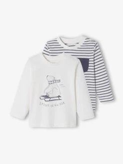 Pack Of 2 Tops, Animal & Stripes, For Babies - White Light Two Color/multicol -PETIT BATEAU Sales Store pack of 2 tops animal stripes for babies 16
