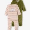 Pack Of 2 Velour "Forest" Sleepsuits For Baby Boys - Green Dark 2 Color/multicolorr -PETIT BATEAU Sales Store pack of 2 velour forest sleepsuits for baby boys