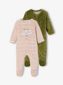Pack Of 2 Velour "Forest" Sleepsuits For Baby Boys - Green Dark 2 Color/multicolorr
