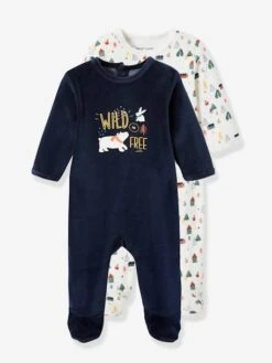 Pack Of 2 Velour Sleepsuits For Babies - Dark Blue