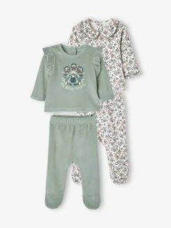 Pack Of 2 Velour Sleepsuits For Baby Girls - White Light Two Color/multicol