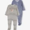 Pack Of 2 "Whales" Sleepsuits In Velour For Baby Boys - Blue Medium Two Color/multicol