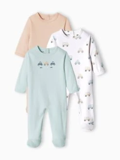 Pack Of 3 Basic Sleepsuits In Interlock Fabric For Babies - Sky Blue -PETIT BATEAU Sales Store pack of 3 basic sleepsuits in interlock fabric for babies 9