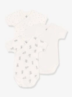 Pack Of 3 Bodysuits In Organic Cotton, For Newborn Babies, By Petit Bateau - White