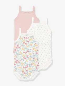 Pack Of 3 Bodysuits With Straps By PETIT BATEAU - White