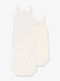 Pack Of 3 Bodysuits With Straps In Organic Cotton By PETIT BATEAU - White