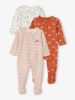 Pack Of 3 Cotton Sleepsuits For Babies, Oeko Tex® - White Light Two Color/multicol