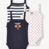 Pack Of 3 Hearts Bodysuits, Thin Straps, For Babies - Blue Dark Two Color/multicol -PETIT BATEAU Sales Store pack of 3 hearts bodysuits thin straps for babies