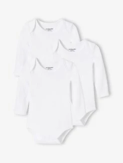 Pack Of 3 Long Sleeve Bodysuits In Organic Cotton, Full-Length Opening, For Babies - White Light Two Color/multicol