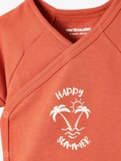 Pack Of 3 "Palm Tree" Bodysuits For Newborn Babies - Orange Dark 2 Color/multicol -PETIT BATEAU Sales Store pack of 3 palm tree bodysuits for newborn babies 2