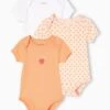 Pack Of 3 Short Sleeve Bodysuits, Cutaway Shoulders, For Babies - Rosy Apricot -PETIT BATEAU Sales Store pack of 3 short sleeve bodysuits cutaway shoulders for babies