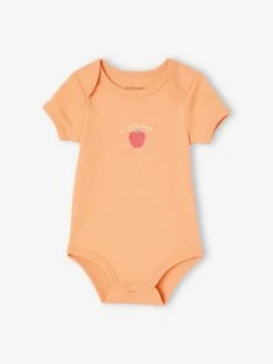Pack Of 3 Short Sleeve Bodysuits, Cutaway Shoulders, For Babies - Rosy Apricot -PETIT BATEAU Sales Store pack of 3 short sleeve bodysuits cutaway shoulders for babies 2