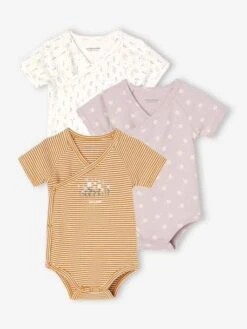 Pack Of 3 Short Sleeve Bodysuits For Newborn Babies - Lilac