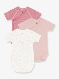 Pack Of 3 Short Sleeve Bodysuits For Newborn Babies, By Petit Bateau - Ecru