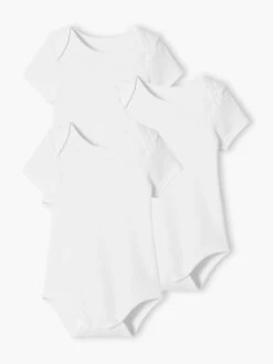 Pack Of 3 Short Sleeve Bodysuits With Cutaway Shoulders, Organic Collection - White Light Two Color/multicol