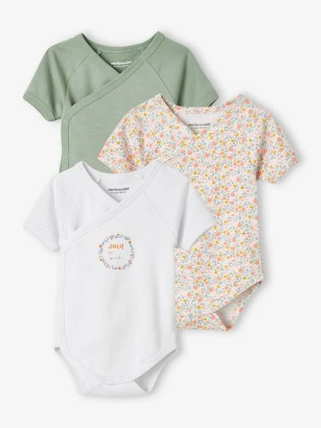 Pack Of 3 Short Sleeve Flowers Bodysuits For Newborn Babies - Green Light 2 Color/multicolor 2 Pack Of 3 Short Sleeve Flowers Bodysuits For Newborn Babies - Green Light 2 Color/multicolor