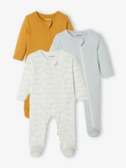 Pack Of 3 Sleepsuits In Jersey Knit For Babies - White Light Two Color/multicol