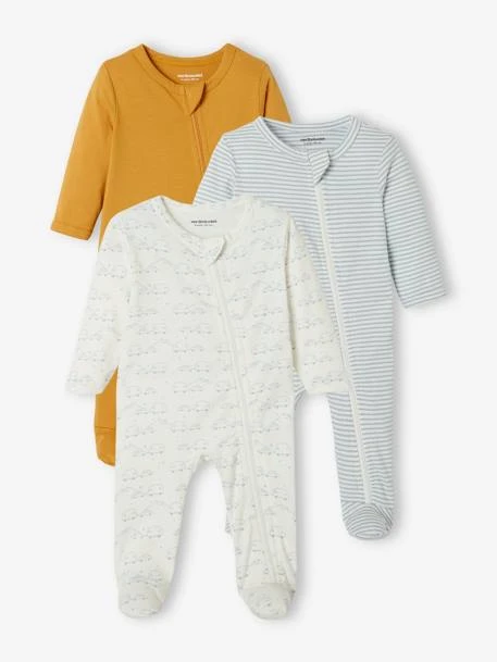 Pack Of 3 Sleepsuits In Jersey Knit For Babies - White Light Two Color/multicol 3 Pack Of 3 Sleepsuits In Jersey Knit For Babies - White Light Two Color/multicol