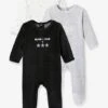Pack Of 3 Sleepsuits In Velour, For Babies - Black -PETIT BATEAU Sales Store pack of 3 sleepsuits in velour for babies