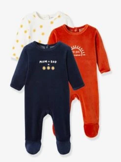 Pack Of 3 Sleepsuits In Velour, For Babies - Black -PETIT BATEAU Sales Store pack of 3 sleepsuits in velour for babies 9