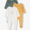 Pack Of 3 Velour Sleepsuits With Front Opening For Babies - Beige Medium Two Colors/multic -PETIT BATEAU Sales Store pack of 3 velour sleepsuits with front opening for babies 10