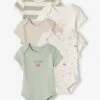 Pack Of 5 "Beach" Bodysuits With Cutaway Shoulders For Babies - Aqua Green -PETIT BATEAU Sales Store pack of 5 beach bodysuits with cutaway shoulders for babies
