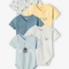 Pack Of 5 Bodysuits For Newborn Babies, Front Opening - Sky Blue