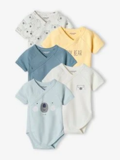 Pack Of 5 Bodysuits For Newborn Babies, Front Opening - Sky Blue