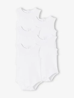 Pack Of 5 Bodysuits In Interlock Knit Fabric, For Babies - White Light Two Color/multicol