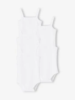 Pack Of 5 Bodysuits With Fine Straps, In Interlock Knit Fabric, For Babies - White Light Two Color/multicol