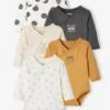 Pack Of 5 Long Sleeve Bodysuits For Babies - Beige Dark Two Colors/multicol -PETIT BATEAU Sales Store pack of 5 long sleeve bodysuits for babies