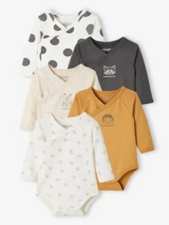 Pack Of 5 Long Sleeve Bodysuits For Babies - Beige Dark Two Colors/multicol