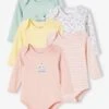 Pack Of 5 Long Sleeve Bodysuits With Cutaway Shoulders, For Babies - Pink Light 2 Color/multicol R -PETIT BATEAU Sales Store pack of 5 long sleeve bodysuits with cutaway shoulders for babies 10