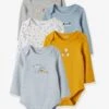 Pack Of 5 Long-Sleeved Bodysuits For Babies, Travelling Animals - Blue/multi -PETIT BATEAU Sales Store pack of 5 long sleeved bodysuits for babies travelling animals