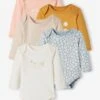 Pack Of 5 Long-Sleeved Bodysuits For Newborn Babies - Beige Medium Two Colors/multic -PETIT BATEAU Sales Store pack of 5 long sleeved bodysuits for newborn babies