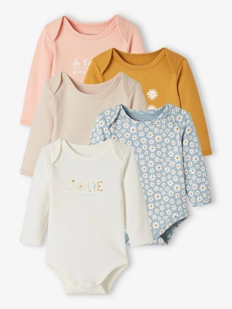 Pack Of 5 Long-Sleeved Bodysuits For Newborn Babies - Beige Medium Two Colors/multic 3 Pack Of 5 Long-Sleeved Bodysuits For Newborn Babies - Beige Medium Two Colors/multic