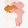 Pack Of 5 Short Sleeve Bodysuits, Daisies, For Babies - Pale Pink -PETIT BATEAU Sales Store pack of 5 short sleeve bodysuits daisies for babies