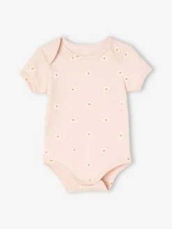 Pack Of 5 Short Sleeve Bodysuits, Daisies, For Babies - Pale Pink -PETIT BATEAU Sales Store pack of 5 short sleeve bodysuits daisies for babies 5