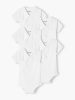 Pack Of 5 Short Sleeve Bodysuits For Newborn Babies - White Light Two Color/multicol