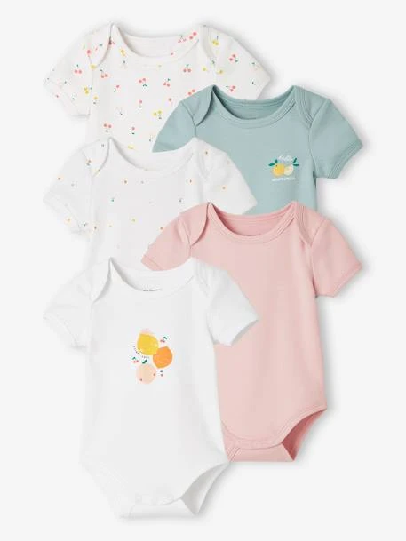 Pack Of 5 Short Sleeve "Fruits" Bodysuits For Babies - White Light Two Color/multicol 3 Pack Of 5 Short Sleeve "Fruits" Bodysuits For Babies - White Light Two Color/multicol